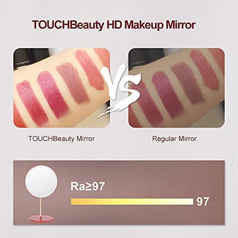 TOUCHBeauty 1X 배율의 충전식 조명 화장 거울, 9인치 원형 개인 화장대 거울, 밝기 조절이 가능한 조명 터치 스크린 탁상용 화장 거울 TB-1973