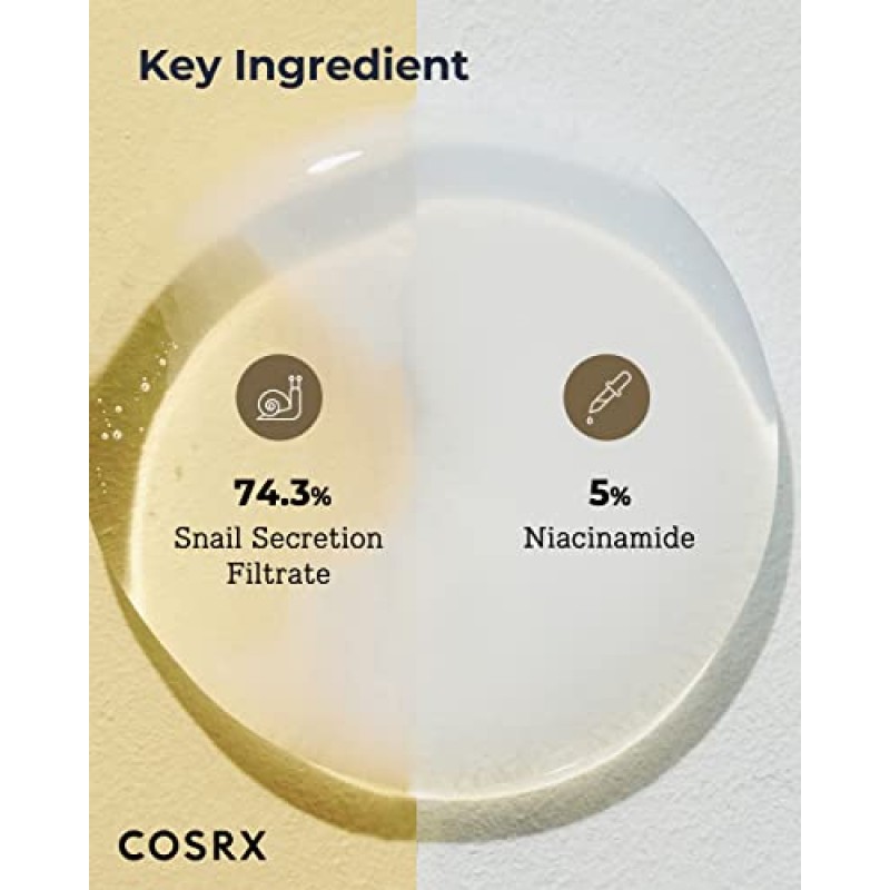 코스알엑스 글레이즈드 도넛 룩 - 나이아신아마이드 5% + 달팽이 뮤신 74% 듀얼 에센스 with 달팽이 뮤신 시트 마스크(10팩), 달팽이 점액 여과물이 함유된 얼굴용 하이드레이팅 세럼, 잡티와 잔주름 완화,