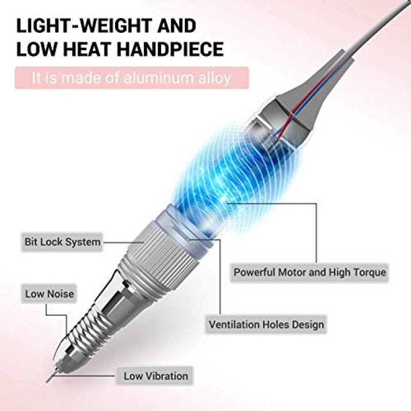 MelodySusie 30000 RPM 전문 네일 드릴 - 스칼렛, 고속, 저열, 저소음, 저진동, UV LED 네일 램프 젤 매니큐어용 48W 네일 건조기, 쉐이핑용 휴대용 전기 Efile 드릴