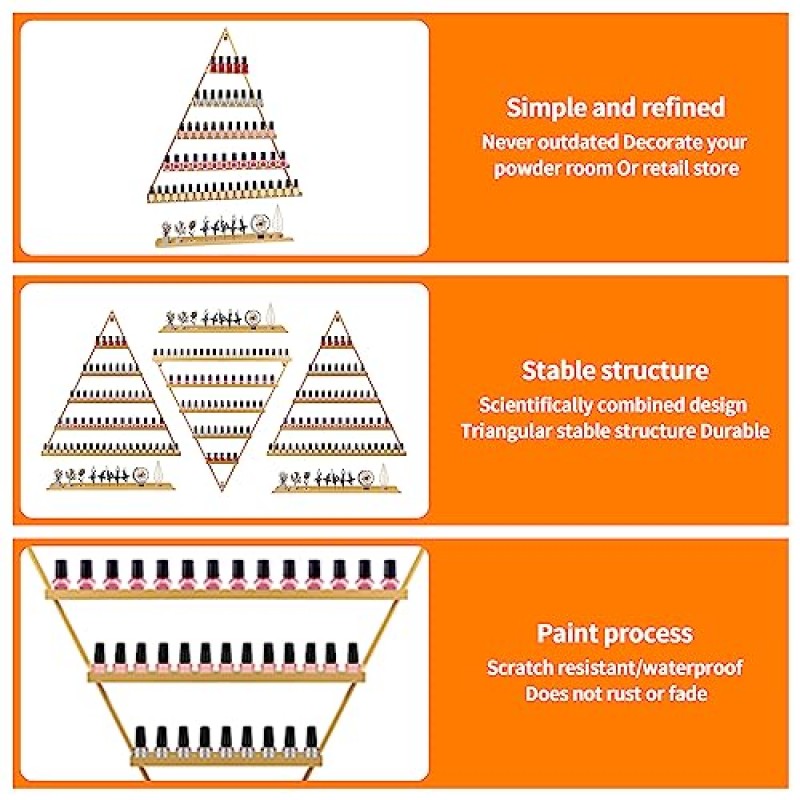 6PCS 금속 매니큐어 랙 벽 마운트, 5 계층 골드 삼각형 디스플레이 랙 홈 스파 네일 살롱 숍을위한 에센셜 오일 향수 스토리지 랙