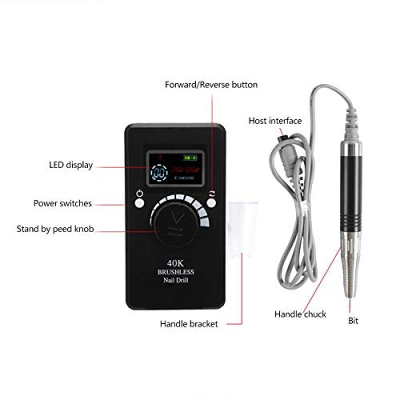 네일 드릴 머신, 40000Rpm 네일 아트 그라인딩 머신, 매니큐어 전문 손가락 발가락 네일 케어 아크릴 네일 도구용 전기 네일 아트 폴리셔, 대형 Lcd 디스플레이(미국)