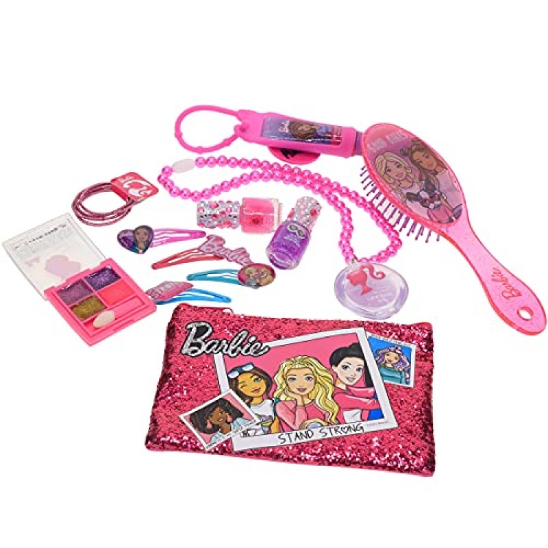 Barbie - Townley Girl 18개 화장품 메이크업 선물 상자 세트에는 립글로스, 매니큐어, 아이섀도, 헤어 액세서리 등이 포함되어 있습니다! 파티, 외박, 화장에 완벽한 3세 이상의 여아용