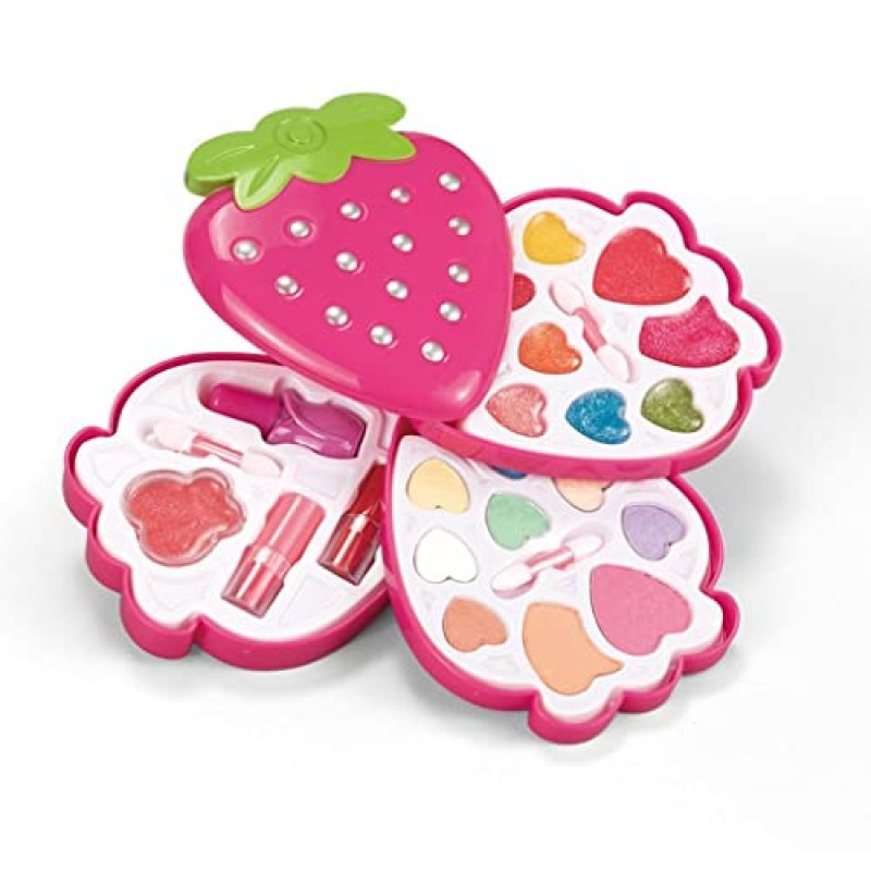 LoveinDIY 소녀용 딸기 모양 메이크업 키트, 세탁 가능한 화장품 뷰티 세트