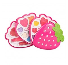 LoveinDIY 소녀용 딸기 모양 메이크업 키트, 세탁 가능한 화장품 뷰티 세트