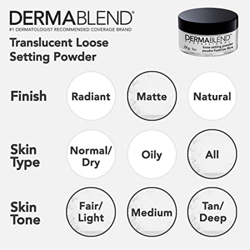 Dermablend 루스 세팅 파우더, 라이트, 미디엄, 황갈색 피부 톤을 위한 페이스 파우더 메이크업 & 피니싱 파우더