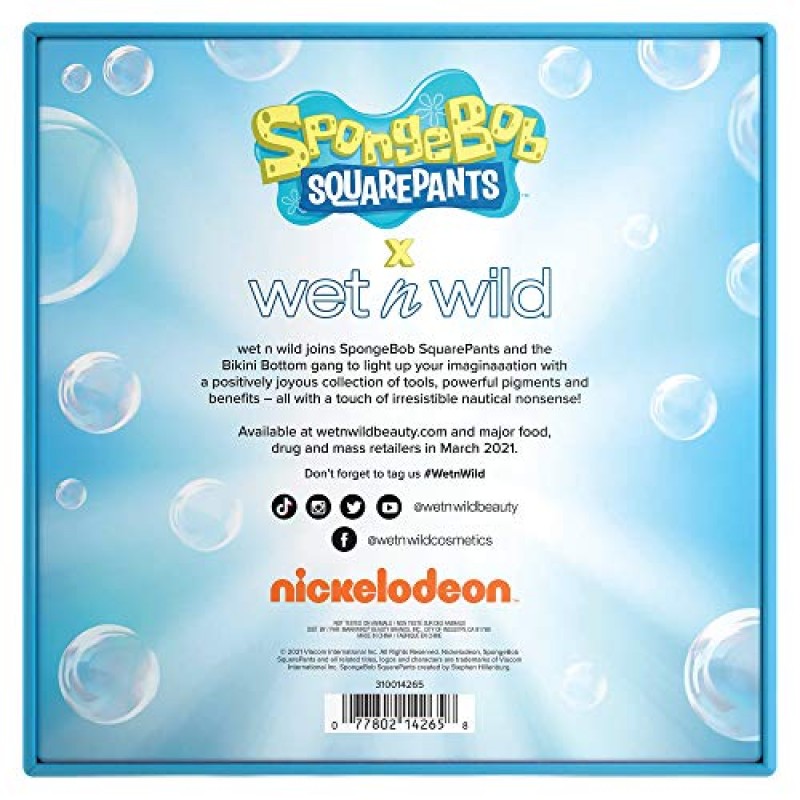 Wet n Wild Squarepants 메이크업 컬렉션 메이크업 브러쉬 메이크업 스펀지 아이섀도우 팔레트 프라이머 스프레이 310014265, 스폰지밥 PR 박스, 35.2온스