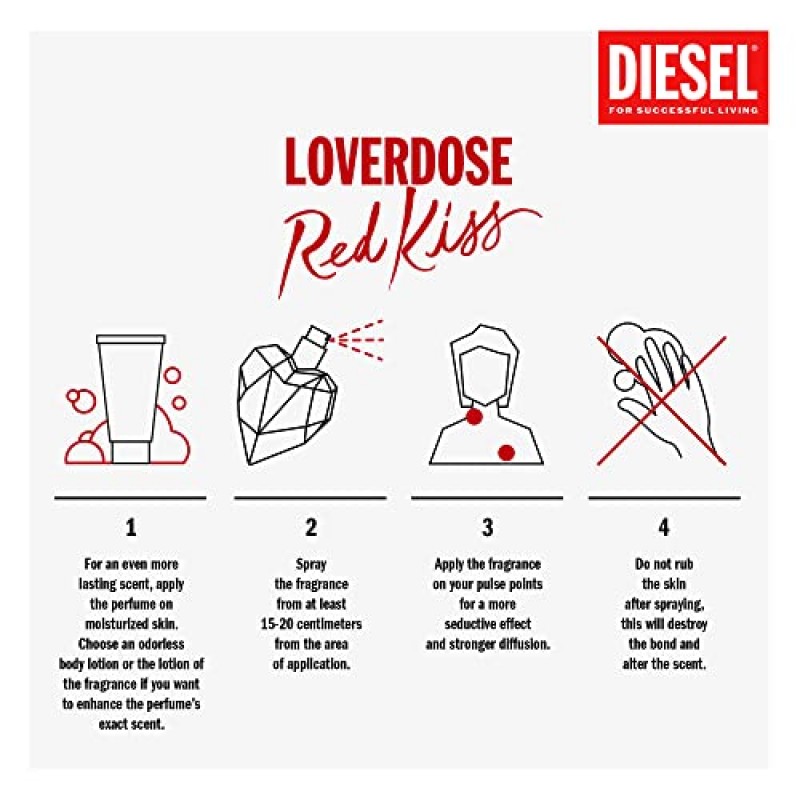 여성용 Diesel Loverdose Red Kiss 오 드 퍼퓸 스프레이 향수, 1.7 Fl. 온스.