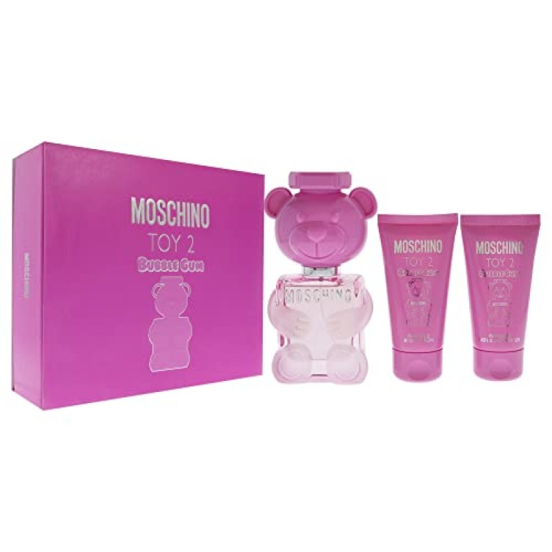 Moschino 모스키노 토이 2 풍선껌 1.7온스 EDT 스프레이, 1.7온스 바디 로션, 1.7온스 목욕 및 샤워 젤 여성용 3개 선물 세트