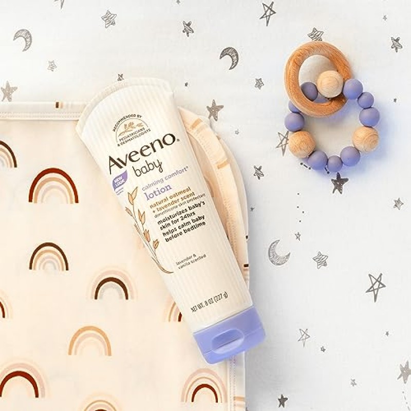 Aveeno 베이비 카밍 컴포트 목욕 및 로션 세트, 천연 귀리, 라벤더 및 바닐라 향이 함유된 야간 베이비 스킨 케어 제품, 파라벤, 프탈레이트 및 페녹시에탄올 무함유, 2개 품목