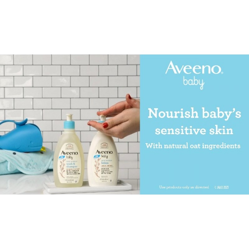 Aveeno 베이비 데일리 모이스처 모이스처라이징 로션, 천연 콜로이드 오트밀 및 다이메티콘 함유, 저자극성, 향료, 프탈레이트 및 파라벤 무첨가, 18 fl. oz(패키지는 다를 수 있음)