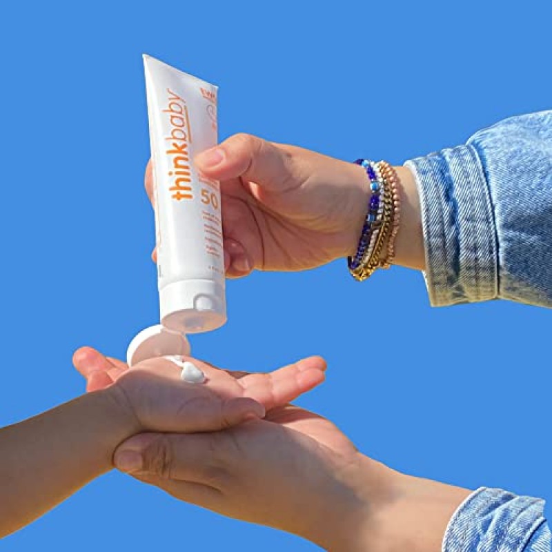 Thinkbaby SPF 50+ 유아용 자외선 차단제 – 아기를 위한 안전하고 천연 자외선 차단제 - 방수 선 크림 – 광범위한 스펙트럼 UVA/UVB 자외선 차단 – 비건 미네랄 선 로션, 3온스