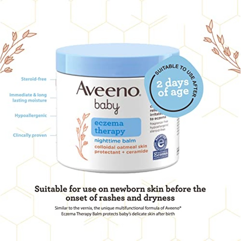 Aveeno Baby Eczema Therapy 야간 밤, 습진 완화를 위한 피부 보호제, 11oz