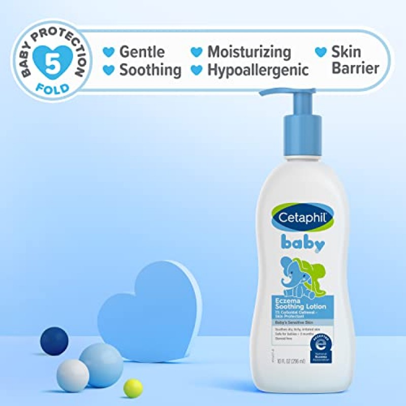 Cetaphil 베이비 습진 수딩 로션, 콜로이드 오트밀, 파라벤 무첨가, 저자극성, 건성 피부, 10액량 온스