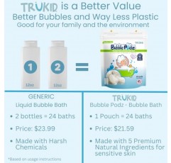 아기와 어린이를 위한 TruKid Bubble Podz 거품 목욕, 습진에 대한 NEA 승인, 민감한 피부를 위한 순하고 상쾌한 콜로이드 오트밀 입욕제, 눈 민감성을 위한 pH 밸런스 7, 무향(10 Podz)