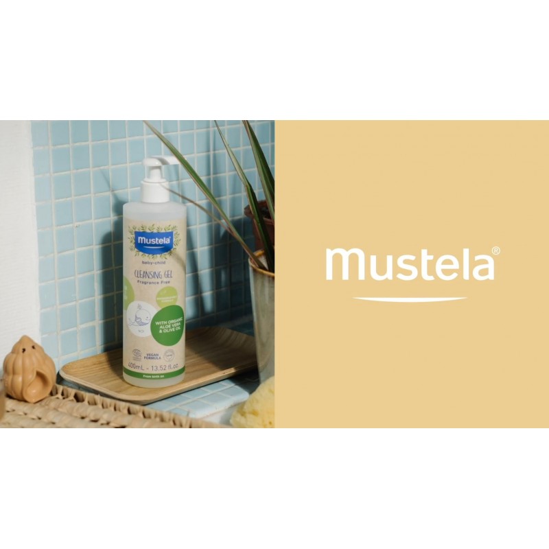 Mustela 인증 유기농 클렌징 젤 - 올리브 오일 및 알로에 베라 함유 천연 헤어 & 바디 워시 - 아기, 어린이 및 성인용 - 무향, 눈물 없음, 완전채식 및 생분해성 - 13.52 oz. - 포장은 다를 수 있습니다.