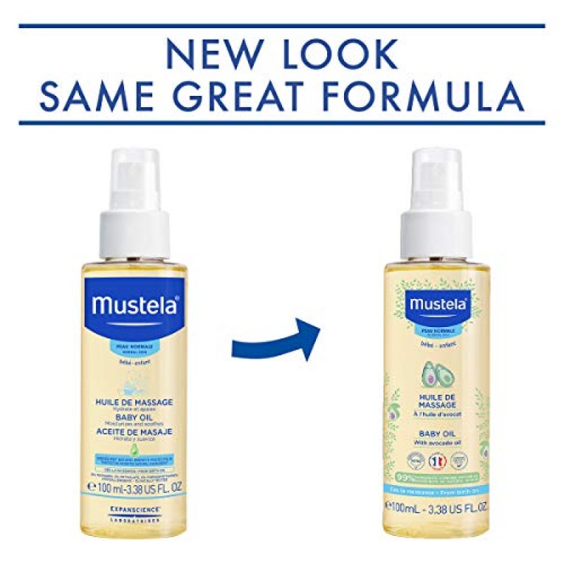 Mustela 베이비 오일 - 마사지용 보습 오일 - 천연 아보카도, 석류, 해바라기 오일 함유 - 3.38 fl. 온스