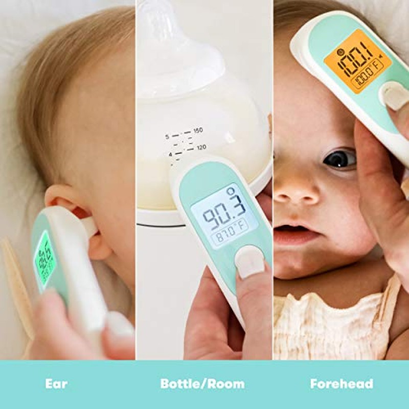 Frida 아기 적외선 온도계 3-in-1 귀, 이마 + 아기, 유아, 성인 및 젖병 온도를 위한 터치리스, 디지털