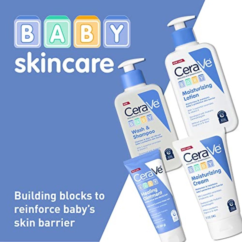 CeraVe 기저귀 발진 크림 | 매우 건조하고 갈라진 피부를 위한 아기 치유 연고 | 세라마이드와 비타민 E가 함유된 기저귀 크림 | 라놀린, 향료, 파라벤, 염료, 프탈레이트 및 황산염 무료 | 3온스