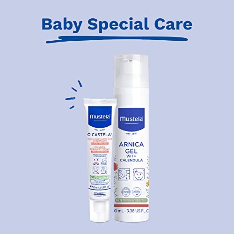 금잔화를 함유한 Mustela Baby Arnica 젤 - Boo Boos용 수딩 젤 - 무향료, 무알코올 및 채식주의자 - 3.38 fl. 온스