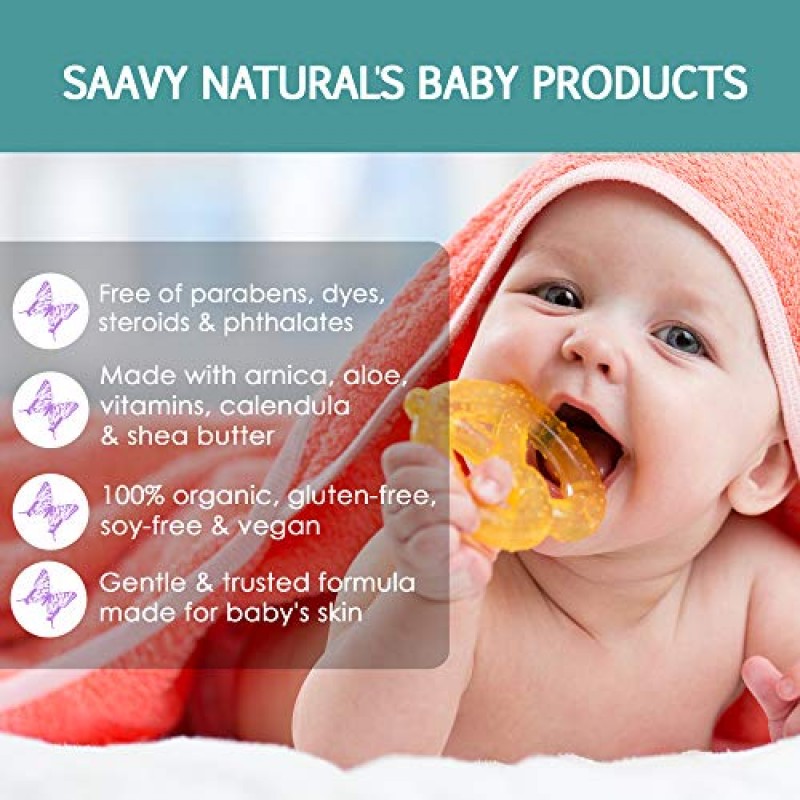 Saavy Naturals 유기농 카모마일 베이비 샴푸 및 바디 워시 세트, 금송화 및 비타민 E, 유아 목욕 시간을 위한 부드러운 머리부터 발끝까지 스킨 케어, 병당 8온스