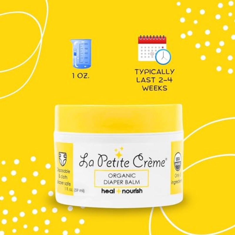 La Petite Creme 프랑스 프리미엄 기저귀 밤 - 힐링 & 너리싱 기저귀 크림 - USDA 인증 유기농 밀랍과 올리브 오일이 함유된 부드럽고 안전한 아기 밤 - 신생아를 위한 유아 필수품(1온스)