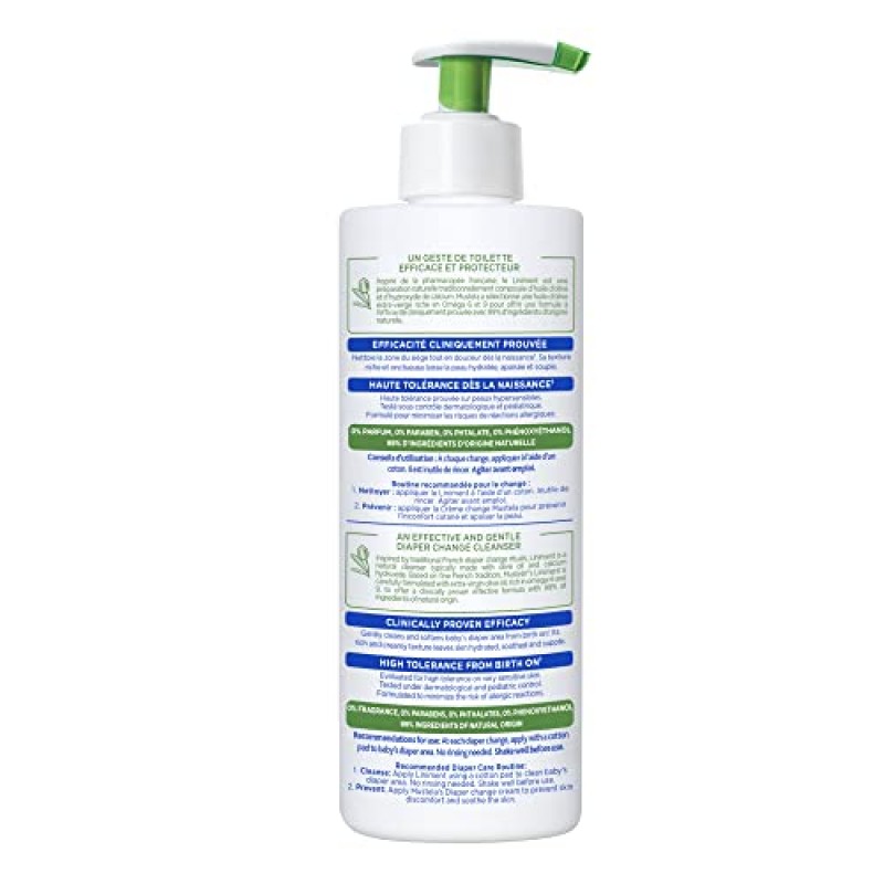 Mustela Liniment - 기저귀 교체를 위한 린스 없는 베이비 클렌저 - 엑스트라 버진 올리브 오일 함유 - 무향 - 13.52 fl. 온스