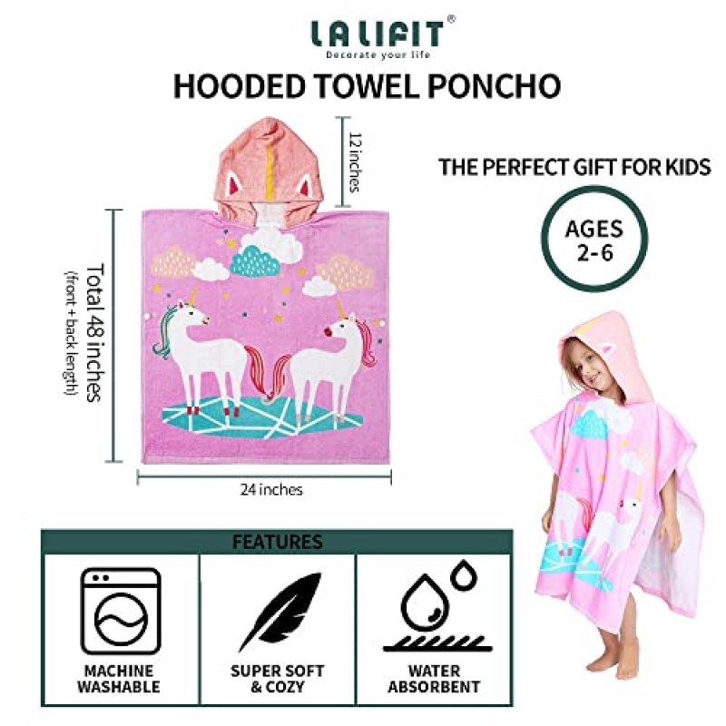 LALIFIT Cloud Unicorn 100% 면 울트라 소프트 후드 타월 2-6세 소녀 소년 베이비 목욕 비치 풀 타월, 24 x 48 인치(Cloud Unicorn)