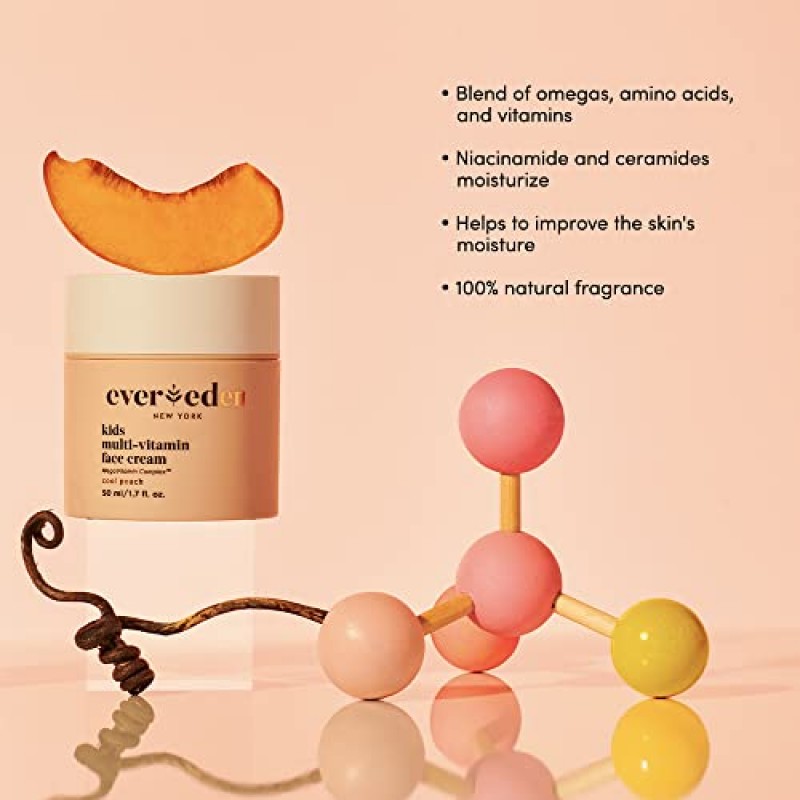 Evereden 프리미엄 베이비 선스크린 SPF 30, 2 fl oz, Evereden 키즈 페이스 크림: 쿨 피치, 1.7 oz. & Evereden 키즈 페이스 워시: 쿨 피치, 3.4 fl oz. | 3개 품목 번들 세트 | 클린 & 내추럴 스킨케어