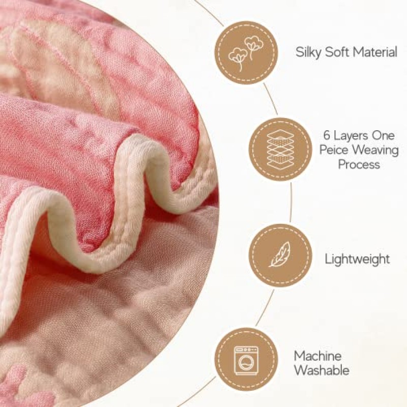 HardNok 대나무 모슬린 베이비 타올 후드, 32 x 32인치 실크 부드럽고 편안한 6겹 남아, 여아용 대형 목욕 타올(오션 핑크)…