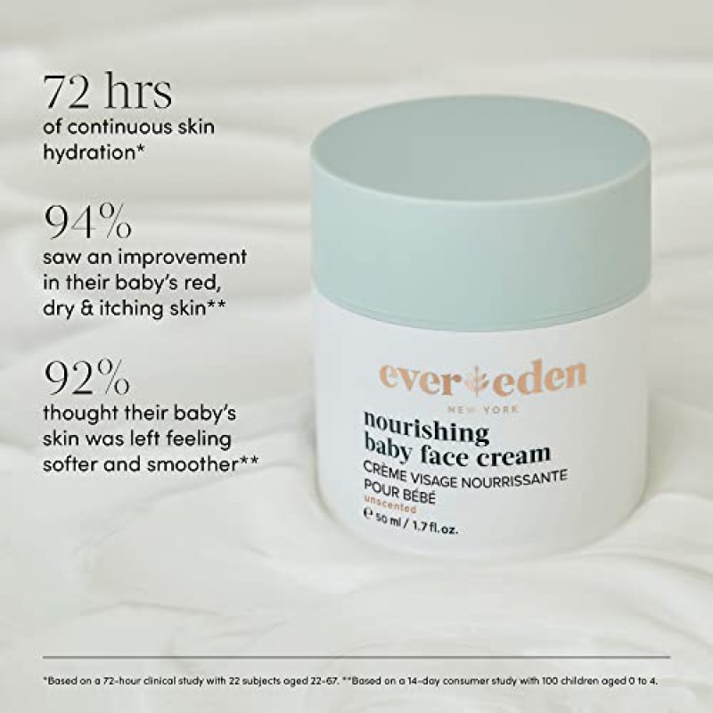 Evereden 너리싱 베이비 페이스 크림, 1.7oz & 프리미엄 베이비 선스크린 SPF 30, 2fl oz. | 2개 품목 번들 세트 | 산화아연 함유 100% 미네랄 자외선 차단제 | 깨끗하고 자연스러운 베이비 스킨케어