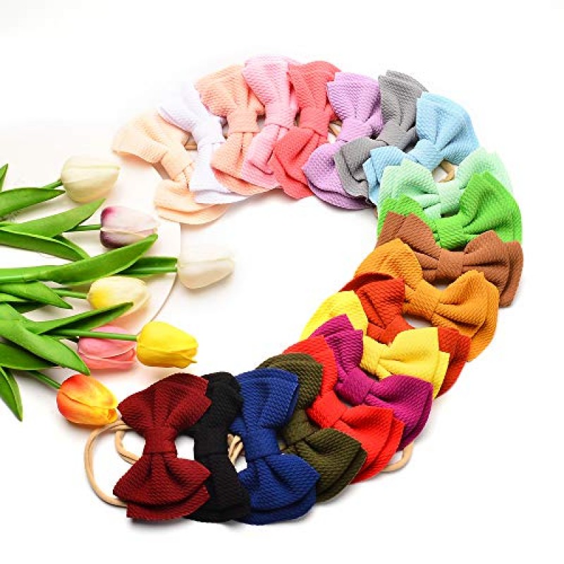 Prohouse 20 PCS 큰 활 아기 나일론 머리띠 Hairbands 머리 활 아기 소녀를위한 Elastics 신생아 유아 유아 어린이 헤어 액세서리