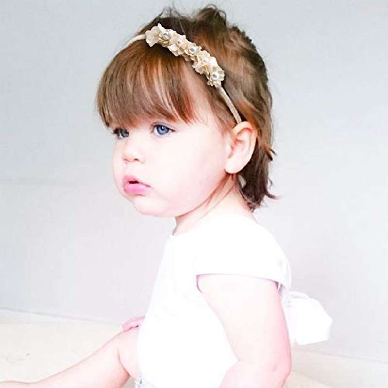 Cherrboll 3pcs 아기 소녀 꽃 머리띠, 신생아 유아를위한 슈퍼 소프트 & 스트레치 나일론 꽃 머리띠