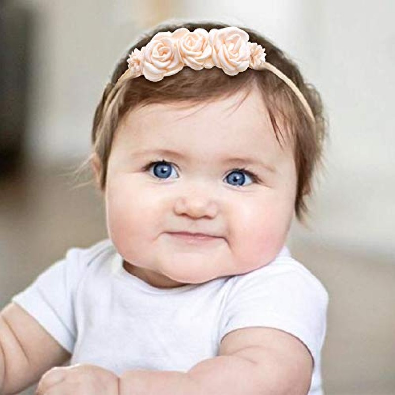 Cherrboll 3pcs 아기 소녀 꽃 머리띠, 신생아 유아를위한 슈퍼 소프트 & 스트레치 나일론 꽃 머리띠