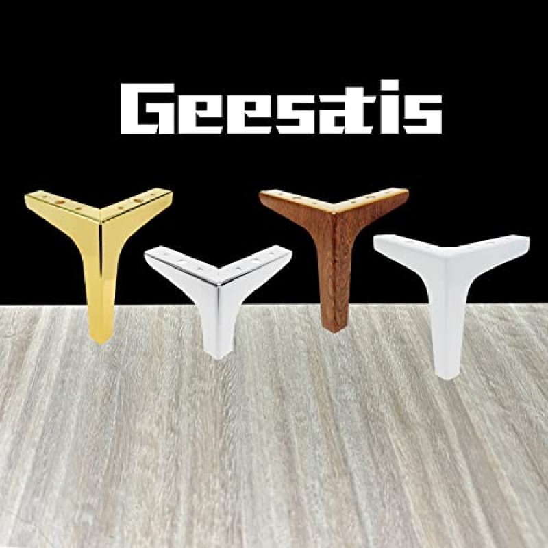 Geesatis 골드 4 PCS 골드 삼각형 가구 피트 조정 가능한 부드러운 의자 테이블 다리, 금속 다리 발, 장착 나사 포함, 높이 4 인치