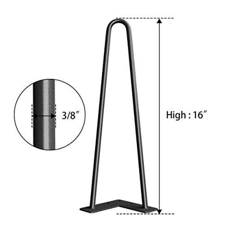 SMARTSTANDARD 16인치 머리핀 가구 다리, 나이트 스탠드, 커피 테이블, 책상 등을 위한 금속 홈 DIY 프로젝트(고무 바닥 보호 장치 포함) 검정색 4개