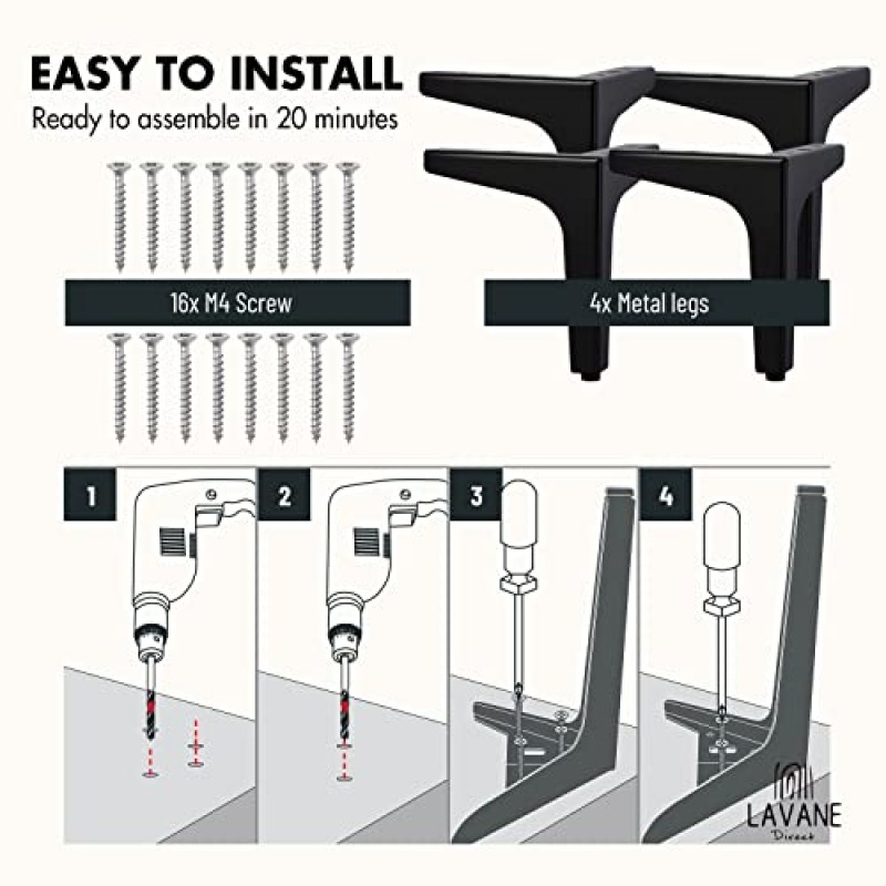La Vane 5 인치 금속 가구 다리, 4 개의 현대 철 다이아몬드 삼각형 가구 피트 세트 DIY 교체 블랙 캐비닛 찬장 소파 소파 의자 오토만