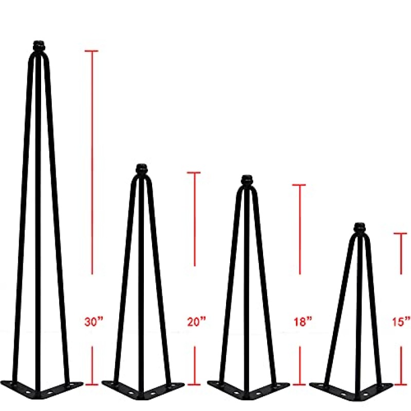 홈 부드러운 것들 머리핀 금속 테이블 다리 가구용 20인치 다리 커피 벤치 식사 끝 산업용 테이블 책상 검정색 나사가 있는 4개 세트 조정 가능한 쿠션 바닥 보호대, 20