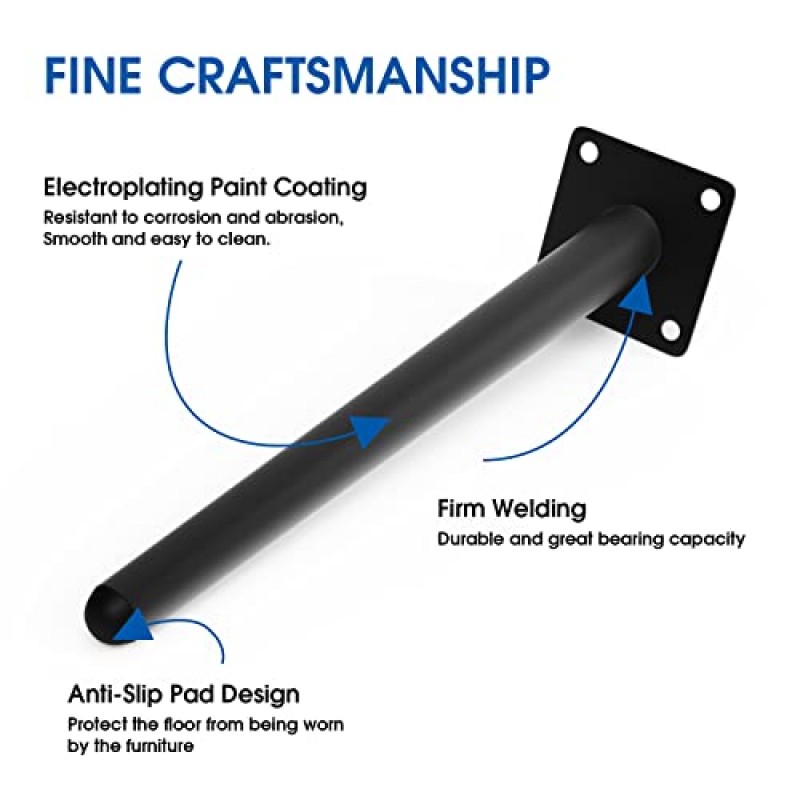 4개의 가구 다리 세트 12인치 현대식 가구 다리 중세 비스듬한 원추형 금속 다리 책상, 캐비닛, 테이블 + 장착 나사용 금속 높은 테이퍼 경사 피트 소파 교체 다리(검은색)