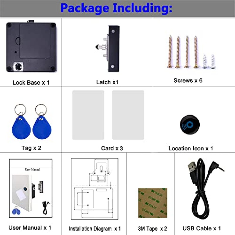 USB 케이블이 포함된 Homello RFID 전자 캐비닛 잠금 장치 - 5개의 키 카드/Fob이 포함된 나무 캐비닛 서랍 사물함 찬장 총 상자에 대한 숨겨진 DIY RFID 잠금 장치