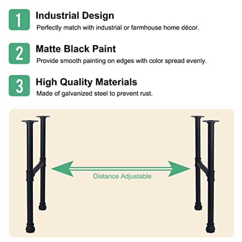 HouseAid 28인치 산업용 파이프 다리, 맞춤형 테이블 및 가구용 소박한 철제 다리, 농가 홈 데코용 DIY 고강도 금속 다리, 매트 블랙