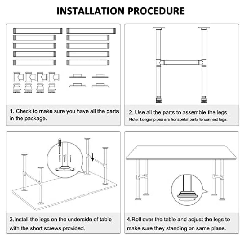 HouseAid 28인치 산업용 파이프 다리, 맞춤형 테이블 및 가구용 소박한 철제 다리, 농가 홈 데코용 DIY 고강도 금속 다리, 매트 블랙