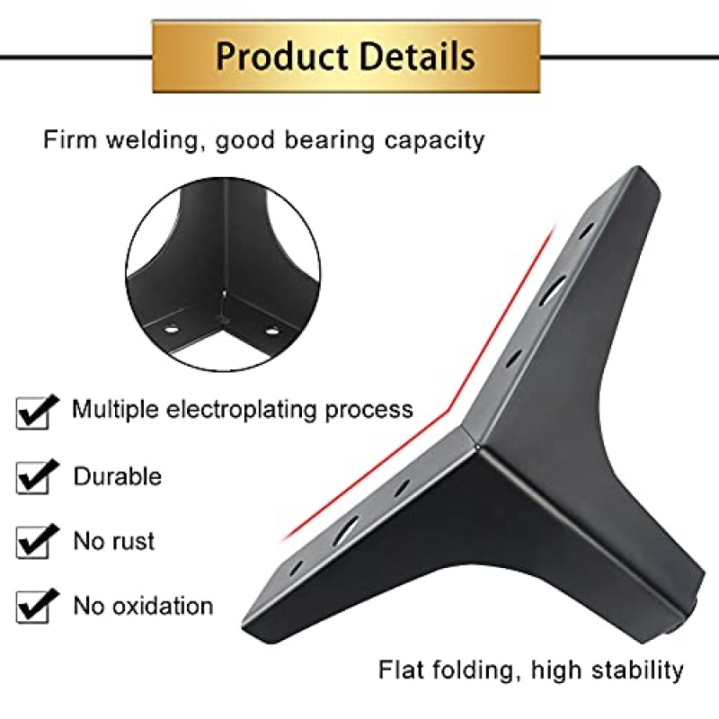 GOSCHE 4 인치 금속 가구 다리 검정색, 가구용 다리 4 개 세트, 드레서 의자 침대 캐비닛 테이블 오토만 찬장 DIY 교체 소파 피트 용 현대식 교체 소파 다리