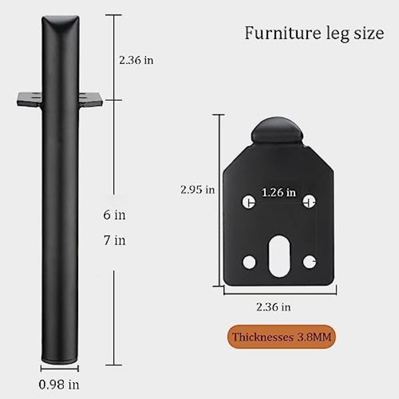 금속 가구 다리 - 튼튼한 지원 커피 테이블 다리, 소파 캐비닛 테이블 드레서를 위한 현대적인 가구 다리, 측면 장착 스타일 가구 DIY 교체 다리 4개 세트(7