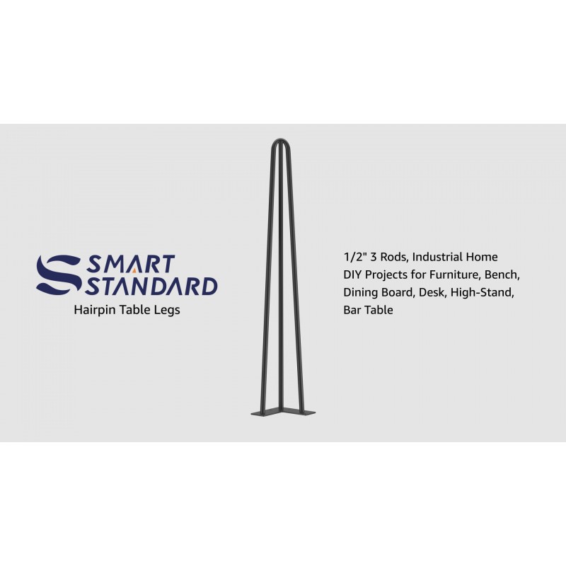 SMARTSTANDARD 머리핀 테이블 다리 8인치, 1/2' 3 중공 막대, 나이트 스탠드, 커피 테이블, 고무 바닥 보호 장치가 있는 옷장, 검정색, 4개용 금속 홈 DIY 프로젝트