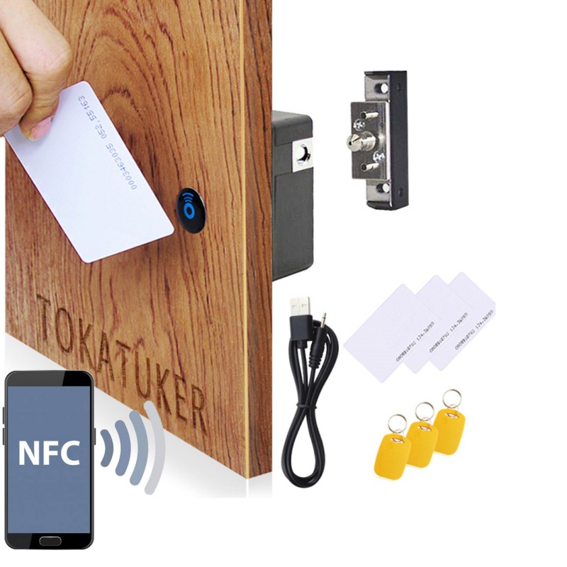 Tokatuker 보이지 않는 캐비닛 잠금 장치, 숨겨진 NFC 잠금 장치 USB 케이블 전원이 있는 DIY RFID 잠금 래치 나무 캐비닛 서랍 주류 캐비닛 열기 및 닫기 식료품 저장실 비밀 선반 또는 숨겨진 패널