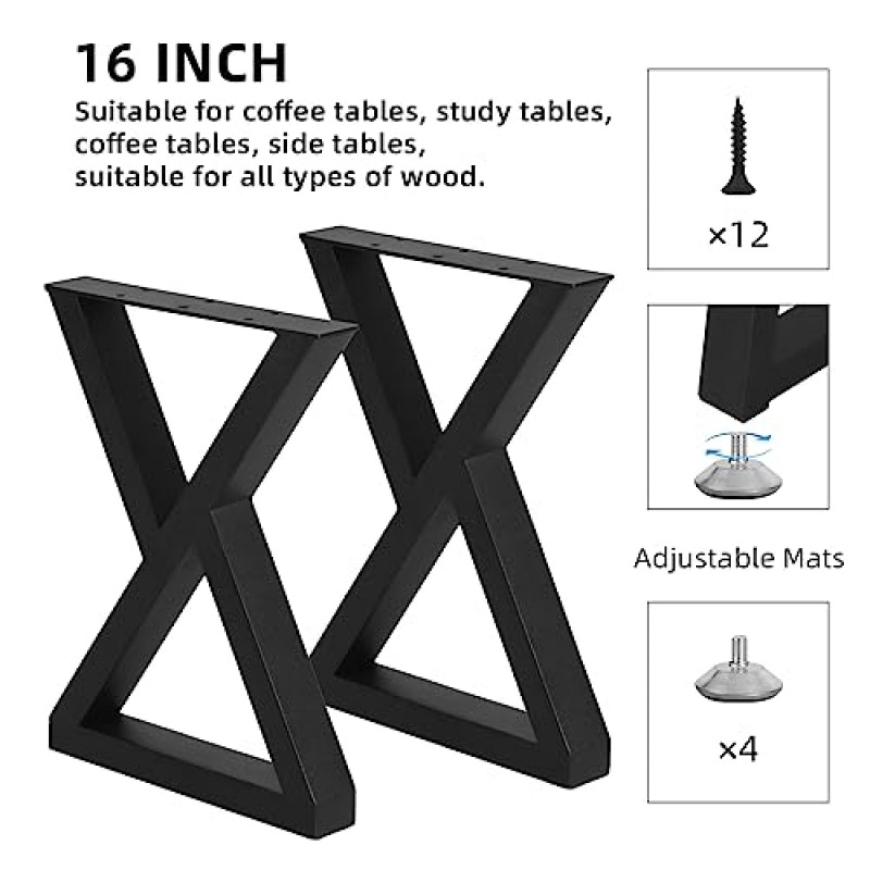 Rioychan 16' 금속 벤치 커피 테이블 다리, DIY 엔드 테이블용 헤비 듀티 교체 가구 다리, 현대식 책상, 나이트 스탠드, 벤치, 소파, 식탁 다리 2개 세트(최대 800lb 부담)