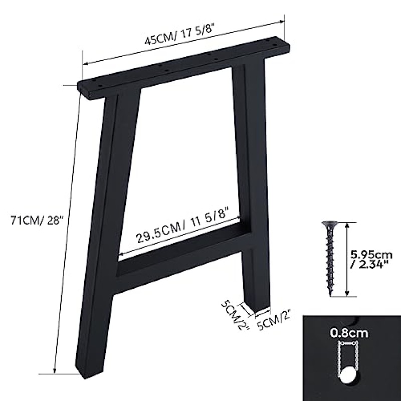 TC-HOMENY 테이블 벤치 다리 28인치 블랙 커피 금속 다리 2개 세트 철제 가구 다리(28인치)
