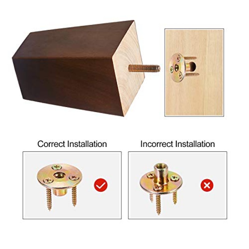 SHANJUE 목재 가구 다리 3인치 소파 다리 4개의 정사각형 갈색 소파 다리 세트, 중반 세기 교체 의자 발, DIY 프로젝트용 드레서 안락 의자 침대 다리 등