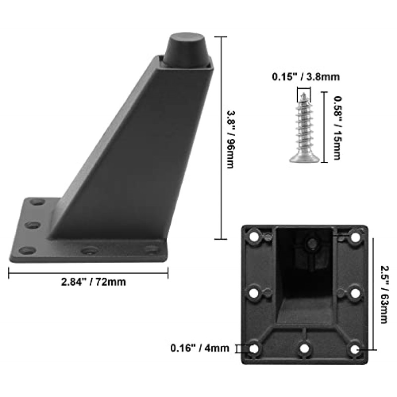 PHITUODA 소파 다리 4개 세트, 매트 블랙 교체 소파 다리, 캐비닛 피트 및 DIY 가구용 3-3/4 인치/96mm 금속 가구 다리