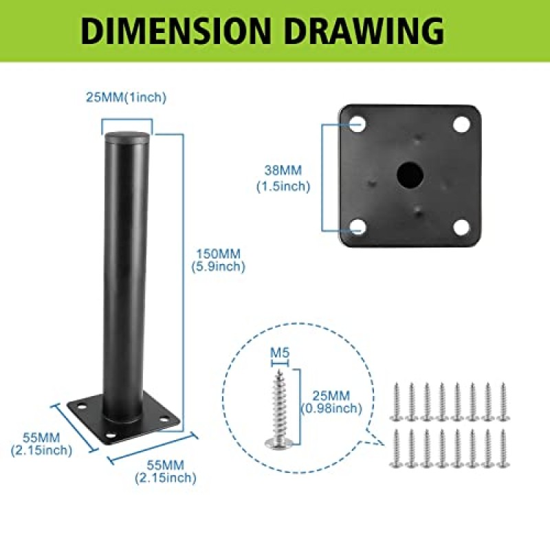 Masendelk 검은 가구 다리 6 인치/150mm, 4pcs 현대 소파 다리 둥근 캐비닛 다리, DIY 소파 TV 캐비닛 드레서 데스크 라이저 용 장착 나사가있는 헤비 듀티 금속 다리